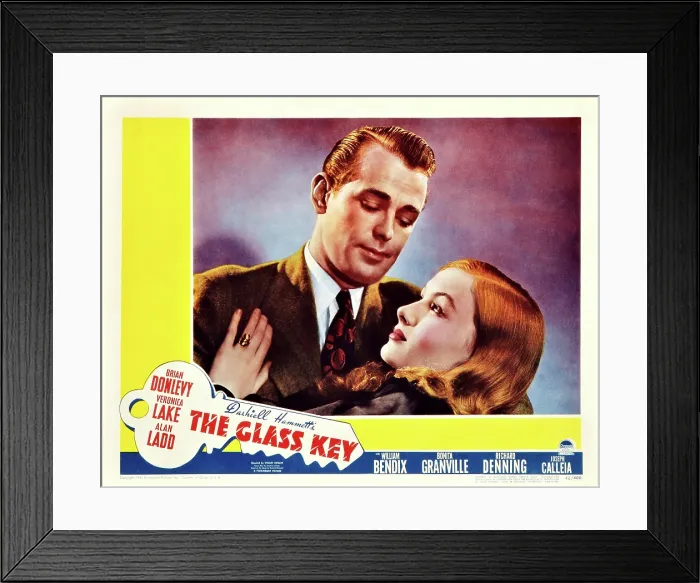 Framed Print : THE GLASS KEY, from left: Alan Ladd, Veronica Lake on lobbycard, 1942