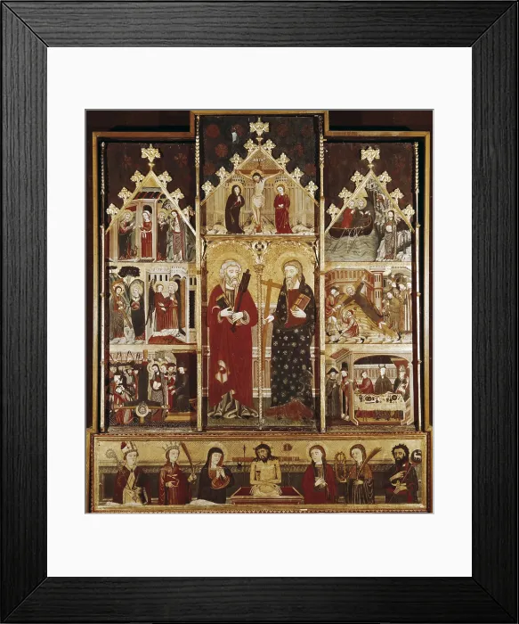 Framed Print : CASTELLFOLLIT, Master of (before 1400). Altarpiece of Saint Peter and Saint Andrew. ca. 1400. Tempera on wood. SPAIN. Barcelona. National Art Museum of Catalonia. Proc: SPAIN