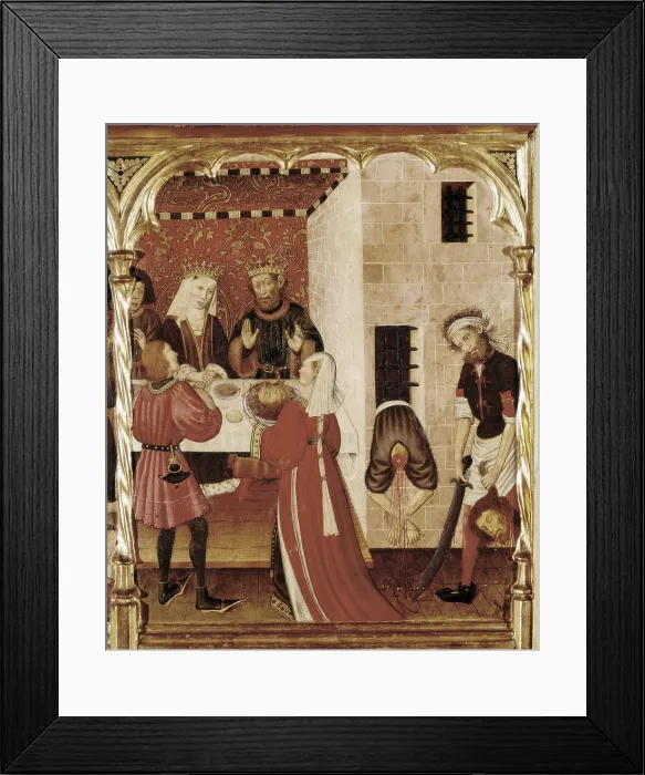 Framed Print : MARTORELL, Bernat ( -1452). Altarpiece of the Saints Johns. 1434 - 1435. Right detail of Saint John the Baptist's beheading represented in a predella. International gothic