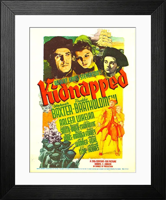 Framed Print : KIDNAPPED, top from left: Warner Baxter, Arleen Whelan, Freddie Bartholomew on midget window card, 1938, TM and Copyright 20th Century Fox Film Corp Framed Print : KIDNAPPED, top from left: Warner Baxter, Arleen Whelan, Freddie Bartholomew on midget window card, 1938, TM and Copyright 20th Century Fox Film Corp