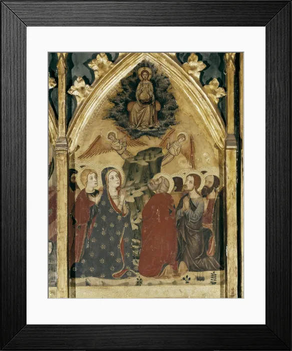 Framed Print : SERRA, Jaume (1358-1397); SERRA, Pere (1343-1406). Altarpiece of the Virgin. 1362 - 1375. Right upper detail. Tempera on wood. SPAIN. Barcelona. National Art Museum of Catalonia