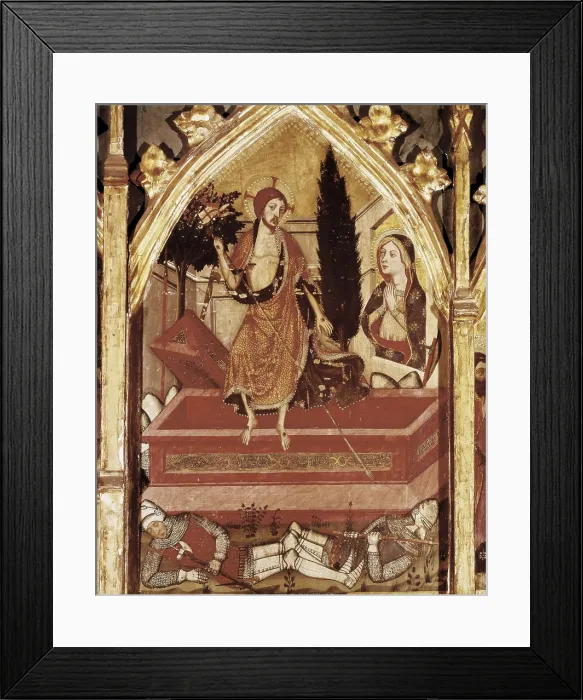 Framed Print : SERRA, Jaume (1358-1397); SERRA, Pere (1343-1406). Altarpiece of the Virgin. 1362 - 1375. Rright side upper detail of the resurrection. Tempera on wood. SPAIN. Barcelona