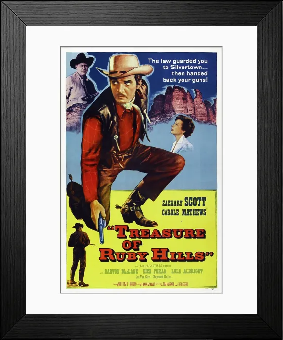 Framed Print : TREASURE OF RUBY HILLS, US poster art, from top: Barton MacLane, Zachary Scott, Carole Mathews, 1955 Framed Print : TREASURE OF RUBY HILLS, US poster art, from top: Barton MacLane, Zachary Scott, Carole Mathews, 1955