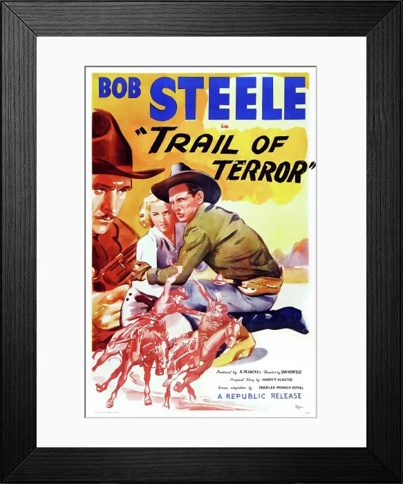 Framed Print : TRAIL OF TERROR, center: Beth Marion, right: Bob Steele on poster art, 1935