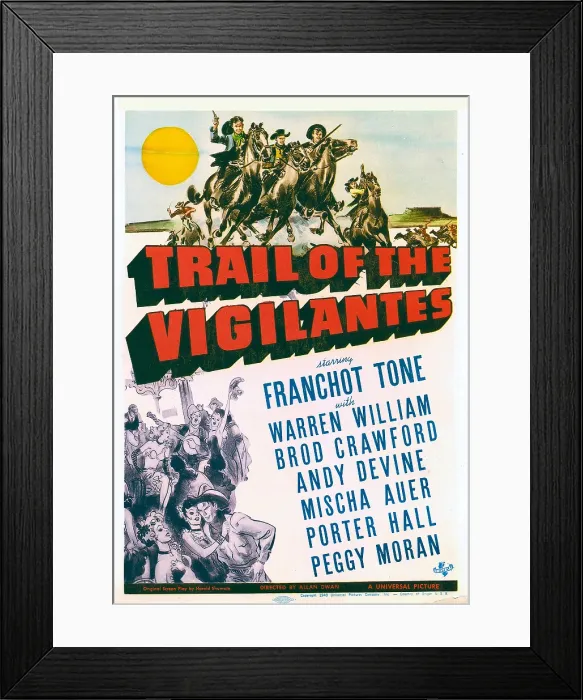 Framed Print : TRAIL OF THE VIGILANTES, midget window card, 1940 Framed Print : TRAIL OF THE VIGILANTES, midget window card, 1940