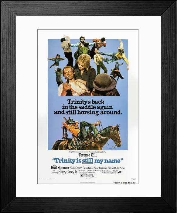 Framed Print : TRINITY IS STILL MY NAME, (aka...CONTINUAVANO A CHIAMARLO TRINITA), US poster art, Bud Spencer, (top center), Terence Hill, (pointing gun), 1972