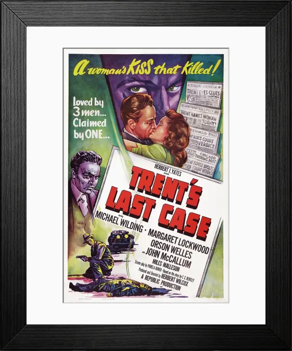 Framed Print : TRENT'S LAST CASE, US poster art, from left: Orson Welles, Michael Wilding, Margaret Lockwood, 1952