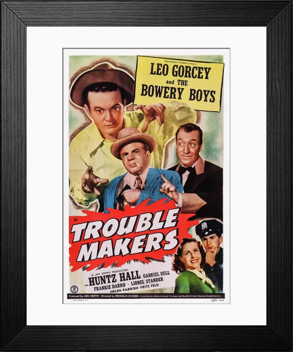 Framed Print : TROUBLE MAKERS, US poster art, from left: Leo Gorcey, Lionel Stander, Huntz Hall, Gabriel Dell, Helen Parrish, 1948 Framed Print : TROUBLE MAKERS, US poster art, from left: Leo Gorcey, Lionel Stander, Huntz Hall, Gabriel Dell, Helen Parrish, 1948