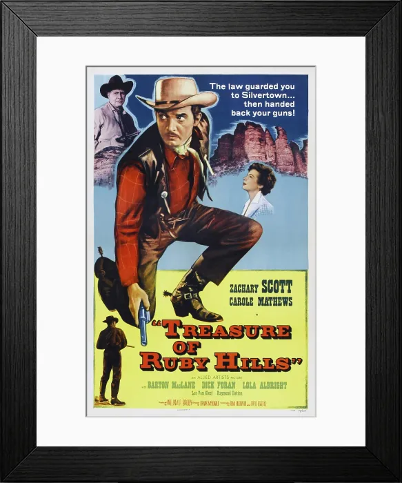 Framed Print : TRESURE OF RUBY HILLS, US poster art, from left: Barton MacLane, Zachary Scott, Carole Mathews, 1955