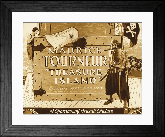 Framed Print : TREASURE ISLAND, l-r: Shirley Mason, Charles Ogle on title lobbycard, 1920 Framed Print : TREASURE ISLAND, l-r: Shirley Mason, Charles Ogle on title lobbycard, 1920