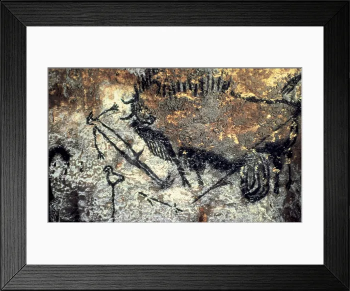 Framed Print : FRANCE. Montignac. The Cave of Lascaux. Fighting scene between men and bisons (c.17000-15000 BC). Upper Paleolithic. Magdalenian. Cave. AISA / Everett Collection**US SALES ONLY**