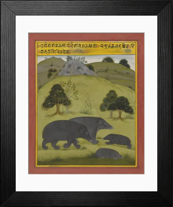 Framed Print : Bears in a Landscape, 1725, by Anonymous South Asian artist, c. 1715-25, gouache painting. Illustration from the book of dream interpretations. (BSLOC_2016_1_289) Framed Print : Bears in a Landscape, 1725, by Anonymous South Asian artist, c. 1715-25, gouache painting. Illustration from the book of dream interpretations. (BSLOC_2016_1_289)