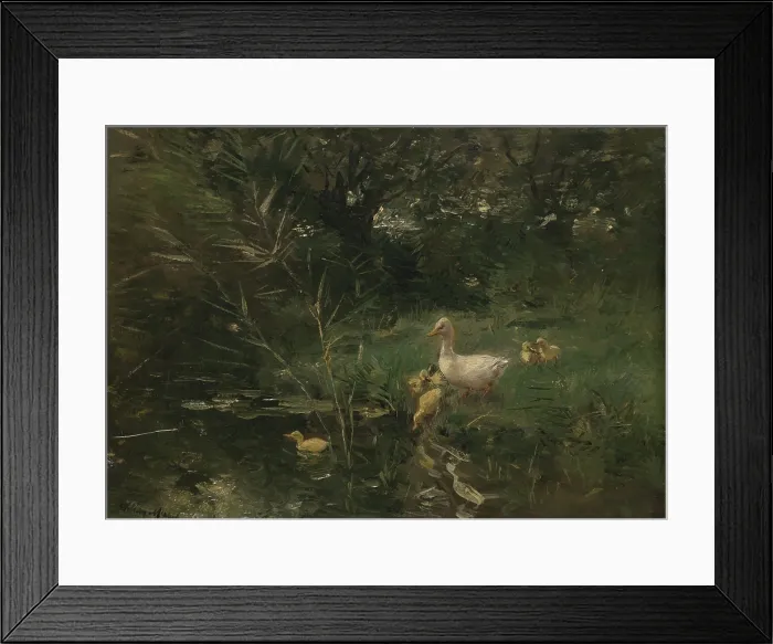 Framed Print : Ducklings, by Willem Maris, c. 1880-1907, Dutch painting, oil on panel. A white duck with her ??ducklings in a waterfront landscape. (BSLOC_2016_1_299) Framed Print : Ducklings, by Willem Maris, c. 1880-1907, Dutch painting, oil on panel. A white duck with her ??ducklings in a waterfront landscape. (BSLOC_2016_1_299)