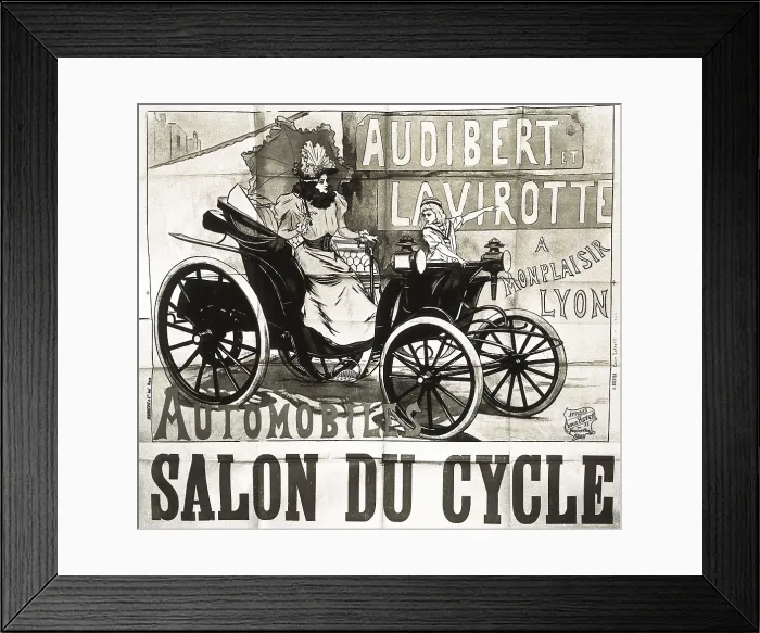 Framed Print : Poster of 'Salon du cycle' advertising the cars Audibert et Lavirotte. Engraving. AISA / Everett Collection**US SALES ONLY**
