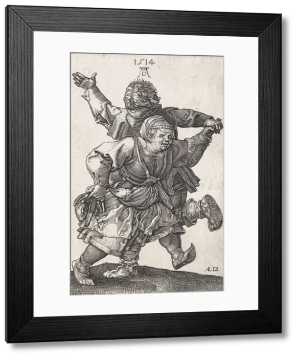 Framed Print : Dancing Peasant Couple, by Hieronymus Wierix copied from Albrecht Durer, engraving, c. 1559-1619