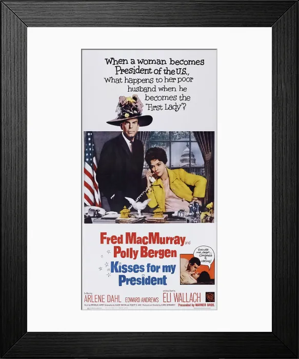 Framed Print : KISSES FOR MY PRESIDENT, top and bottom l-r: Fred MacMurray, Polly Bergen on poster art, 1964