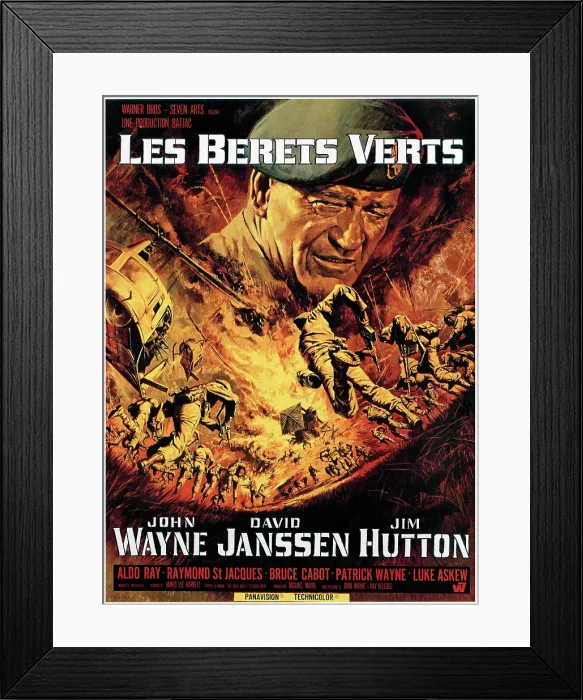 Framed Print : THE GREEN BERETS (aka LES BERETS VERTS), John Wayne featured on German poster art, 1968