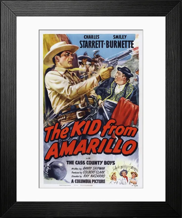 Framed Print : THE KID FROM AMARILLO, top l-r: Charles Starrett, Smiley Burnette, bottom: The Cass County Boys on poster art, 1951