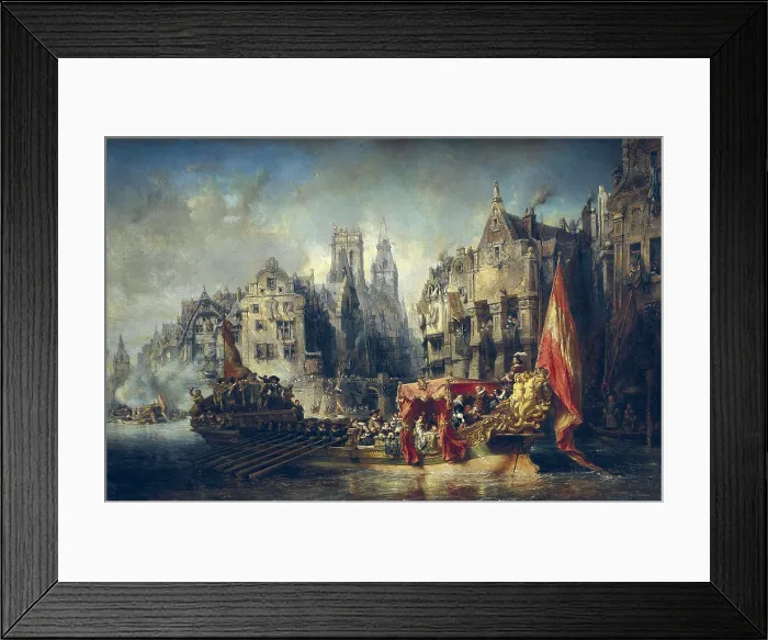 Framed Print : ISABEY, Eugene (1803-1886). The Arrival of Fernando Alvarez de Toledo, Duke of Alba at Rotterdam in 1567 (Arrive du duc d'Albe Rotterdam). 1844. Event of 1567. Oil on canvas