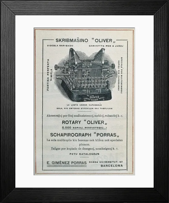 Framed Print : Advertisement in Esperanto on writing machines. AISA / Everett Collection**US SALES ONLY**