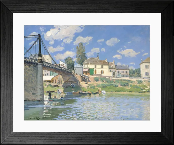 Framed Print : The Bridge at Villeneuve-la-Garenne, by Alfred Sisley, 1872, French impressionist oil painting. Sisley painted this modern bridge to the Paris suburb of St