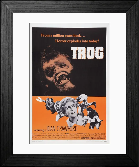 Framed Print : TROG, Us poster art, from top: Joe Cornelius, Joan Crawford, 1970