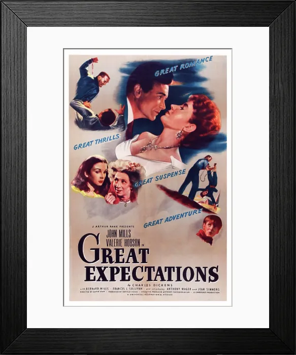 Framed Print : GREAT EXPECTATIONS, US poster art, top right from left: John Mills, Valerie Hobson, bottom left: Jean Simmons, Martita Hunt, bottom right: Anthony Wager, 1946 Framed Print : GREAT EXPECTATIONS, US poster art, top right from left: John Mills, Valerie Hobson, bottom left: Jean Simmons, Martita Hunt, bottom right: Anthony Wager, 1946