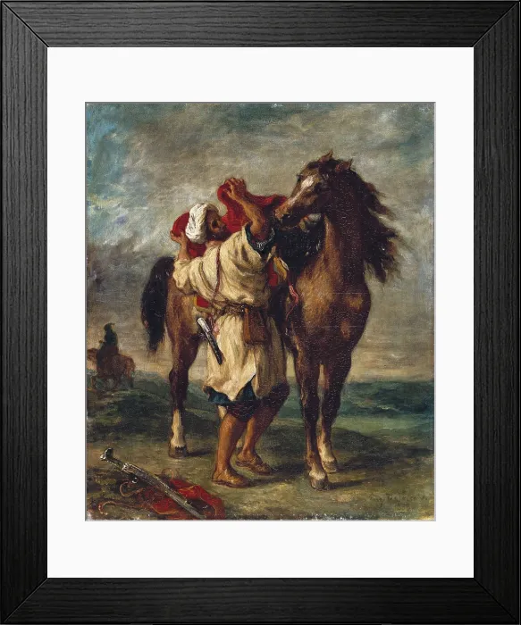 Framed Print : DELACROIX, Eugne (1798-1863). Arab saddling his horse. 1855. Romanticism. Orientalism. Oil on canvas. RUSSIA. Saint Petersburg. State Hermitage Museum