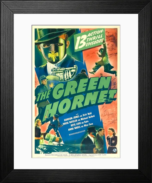 Framed Print : THE GREEN HORNET, top: Gordon Jones (as the Green Hornet), bottom from left: Anne Nagel, Keye Luke, Gordon Jones, Wade Boteler, Anne Nagel, 1940