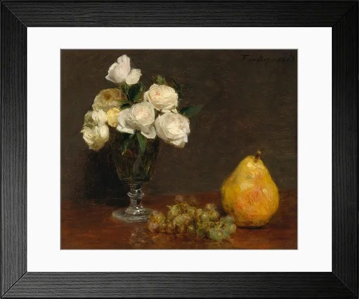 Framed Print : Still Life with Roses and Fruit, by Henri Fantin-Latour, 1863, French impressionist oil painting