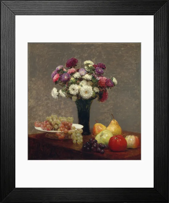 Framed Print : Asters and Fruit on a Table, by Henri Fantin-Latour, 1868, French impressionist oil painting