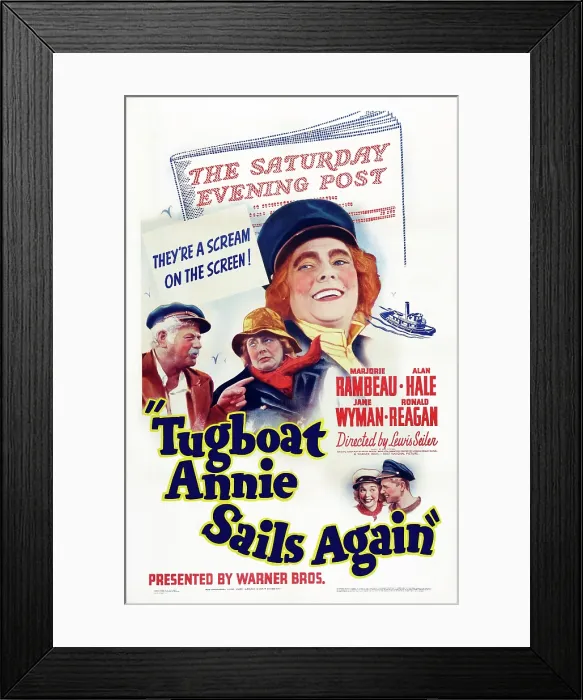 Framed Print : TUGBOAT ANNIE SAILS AGAIN, US poster art, top, from left: Alan Hale, Marjorie Rambeau; bottom right: Jane Wyman, Ronald Reagan, 1940