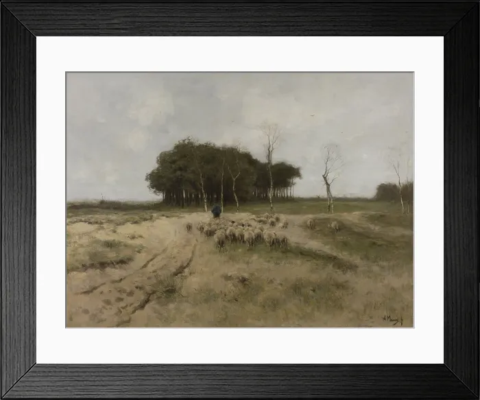 Framed Print : On the Heath Near Laren, by Anton Mauve, 1887, Dutch painting, oil on canvas. Larne was a village located in barren heathlands, with only the occasional tree and shrub