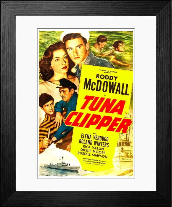 Framed Print : TUNA CLIPPER, US poster, top from left: Elena Verdugo, Roddy McDowall, middle from left: Rick Vallin, Peter Mamakos, 1949
