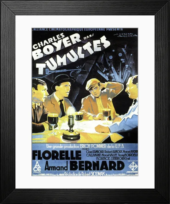 Framed Print : TUMULTES, from left on French poster art: Lucien Callamand, Armand Bernard, Charles Boyer, Marcel Vallee, 1932