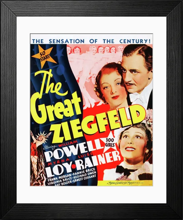 Framed Print : THE GREAT ZIEGFELD, US poster art, top from left: Myrna Loy, William Powell, Luise Rainer, 1936