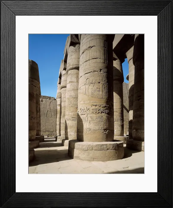 Framed Print : Great Temple of Amon-Re. 16th-4th c. BC. EGYPT. Karnak. Thebes. Temple of Amon - Ra. Hypostyle Hall. Columns decorated with reliefs carried out in times of Seti I and Ramses II