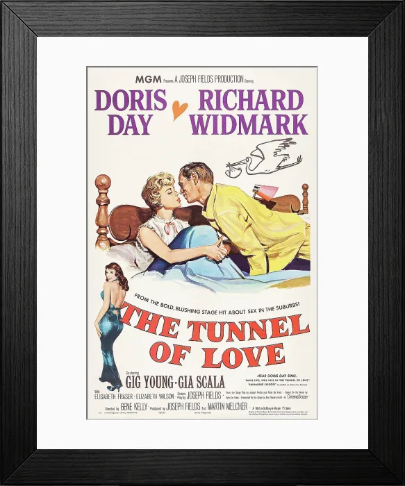 Framed Print : THE TUNNEL OF LOVE, US poster art, from bottom left: Gia Scala, Doris Day, Richard Widmark, 1958