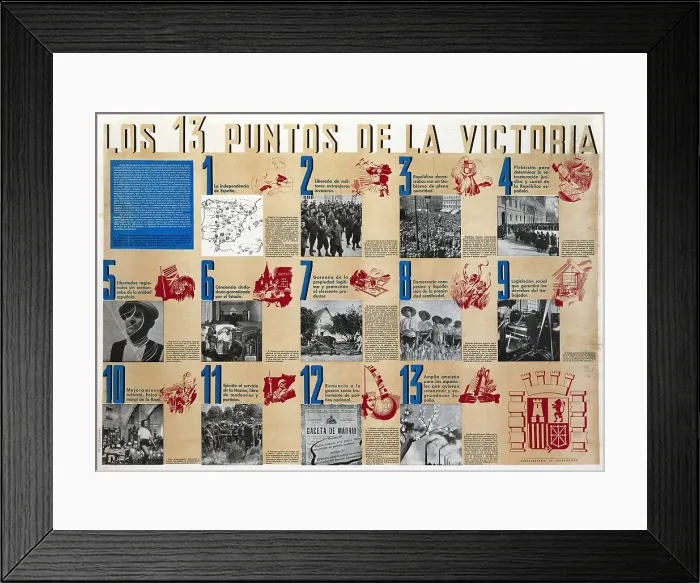 Framed Print : Spanish Civil War (1936-1939). 'Los 13 Puntos de la Victoria' (The 13 Points of Victory). Republican poster edited by the Undersecretaryship of Propaganda. SPAIN Framed Print : Spanish Civil War (1936-1939). 'Los 13 Puntos de la Victoria' (The 13 Points of Victory). Republican poster edited by the Undersecretaryship of Propaganda. SPAIN