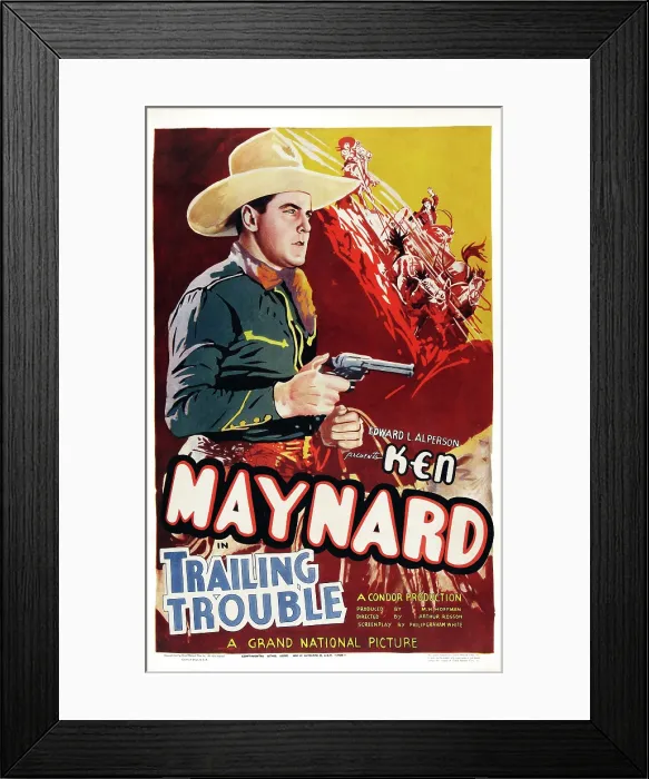Framed Print : TRAILING TROUBLE, Ken Maynard on poster art, 1937