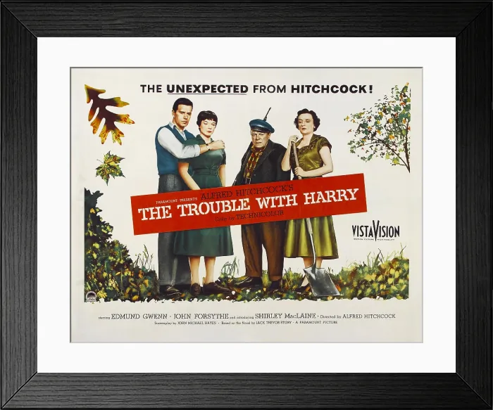 Framed Print : THE TROUBLE WITH HARRY, from left: John Forsythe, Shirley MacLaine, Edmund Gwenn, Mildred Natwick, 1955 Framed Print : THE TROUBLE WITH HARRY, from left: John Forsythe, Shirley MacLaine, Edmund Gwenn, Mildred Natwick, 1955
