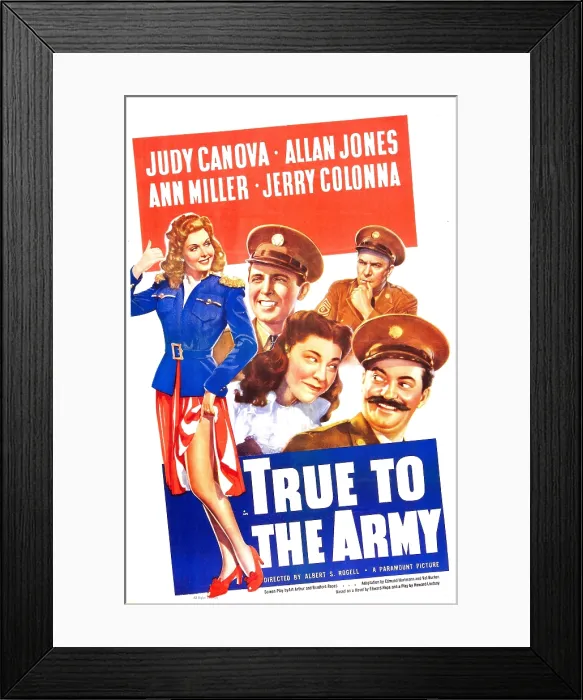 Framed Print : TRUE TO THE ARMY, US poster, top row from left: Ann Miller, Allan Jones, William Demarest, 2nd row from left: Judy Canova, Jerry Colonna, 1942