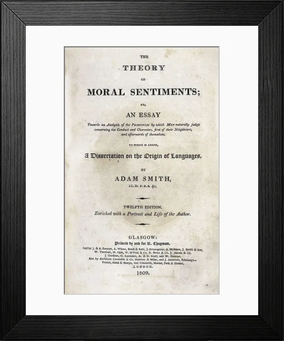 Framed Print : SMITH, Adam (1723-1790). Title page of the work 'The Theory of Moral Sentiments', published in 1809. SPAIN. Barcelona