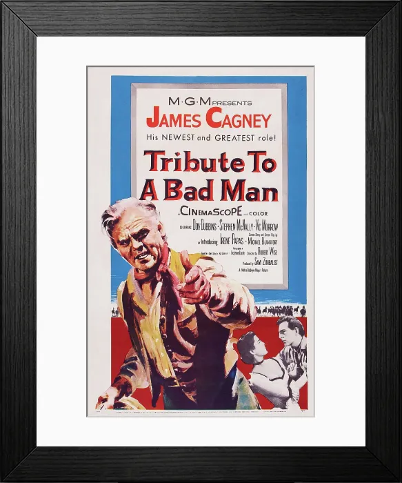 Framed Print : TRIBUTE TO A BAD MAN, US poster, from left: James Cagney, Irene Papas, Stephen McNally, 1956