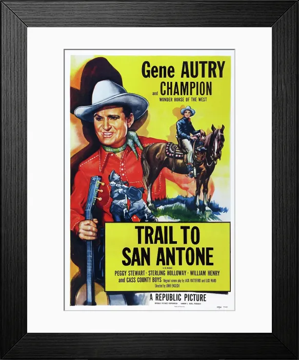 Framed Print : TRAIL TO SAN ANTONE, Gene Autry with Champion the Wonder Horse, poster art, 1947 Framed Print : TRAIL TO SAN ANTONE, Gene Autry with Champion the Wonder Horse, poster art, 1947