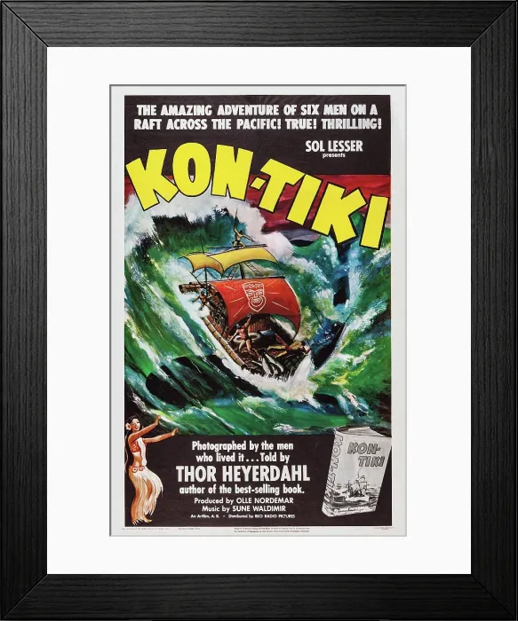 Framed Print : KON-TIKI, Norwegian poster, 1950