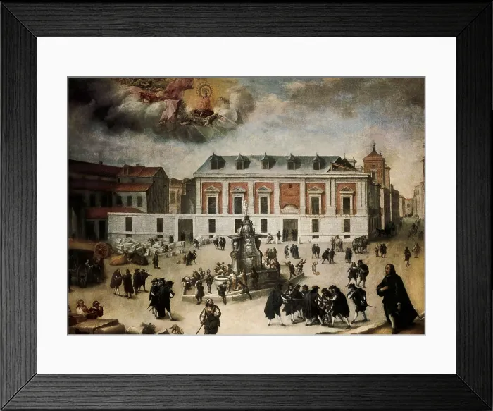 Framed Print : Miracle of the Virgin of Atocha in the Works of the Casa de la Villa. c. 1680. Madrilian anonymous. Oil on canvas. SPAIN. Madrid. Municipal Museum