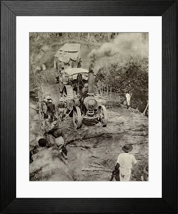Framed Print : World War 1 in Africa. Tractor pulling an armed motor boat across a bridge on its way to Lake Tanganyika in Dec. 1916 Framed Print : World War 1 in Africa. Tractor pulling an armed motor boat across a bridge on its way to Lake Tanganyika in Dec. 1916