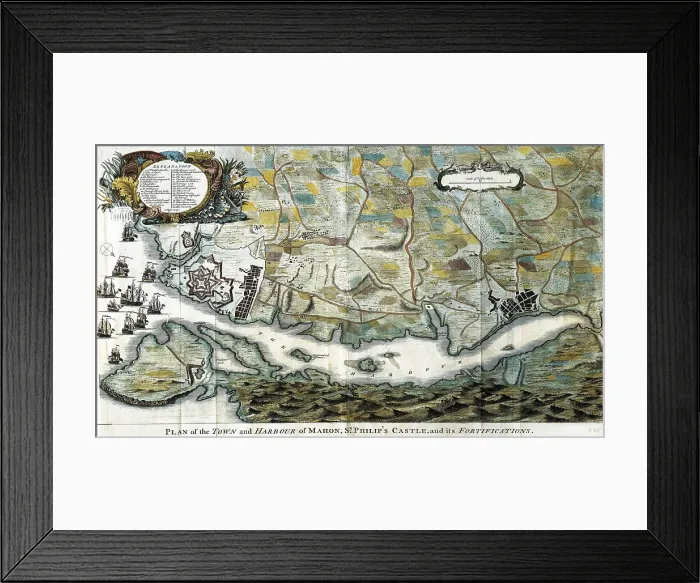 Framed Print : Map of Mahn with the San Felipe castle, 18th c. Engraving. AISA / Everett Collection**US SALES ONLY**