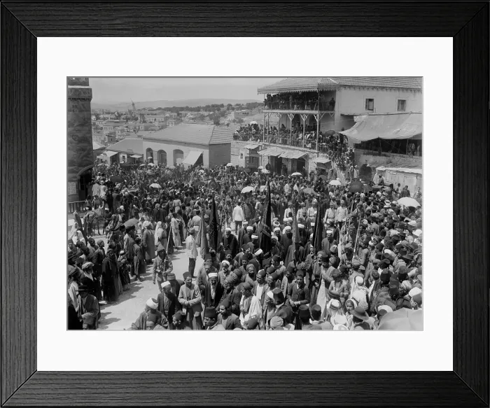 Framed Print : World War 1 in the Middle East. Turkish military procession through a Jerusalem crowd at the Jaffa Gate Framed Print : World War 1 in the Middle East. Turkish military procession through a Jerusalem crowd at the Jaffa Gate